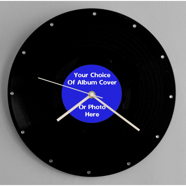 Personalised 12 inch Vinyl Record Clock With Your Own Choice Of Album Image with hour markers